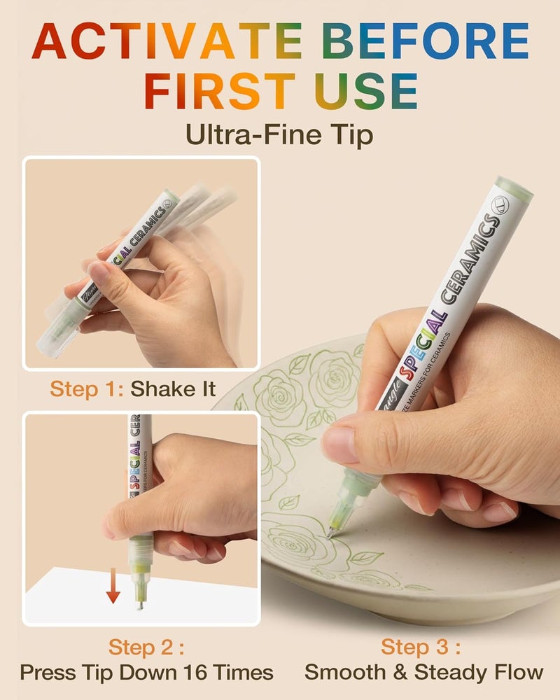EliteSign Underglaze Pen for Ceramics –Underglaze Markers for Pottery, Art Glaze Pens for Decorating Pottery Bisque, Ultra-fine, Permanent Porcelain Colored Pens, White（Ultra-Fine Tip） - Image 2